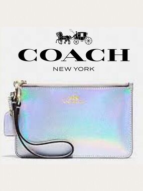 Coach Hologram Silver Iridescent Oil Slick Wristlet Bag
